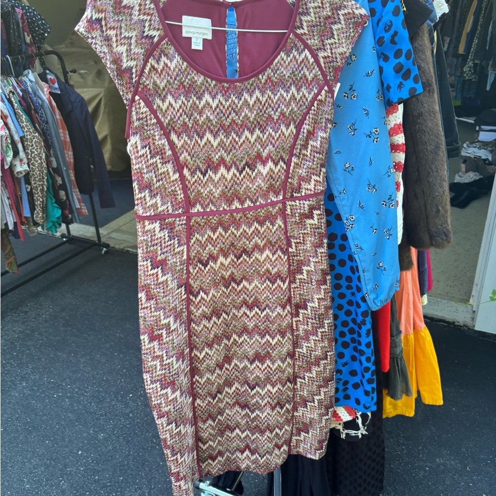 Donna Morgan Burgundy Chevron Dress